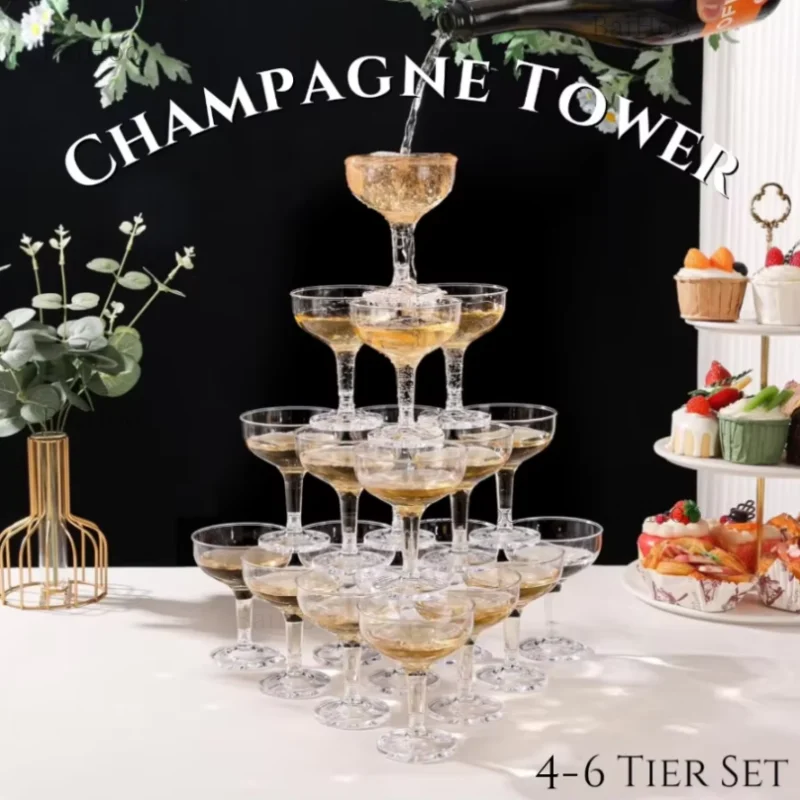 Champagne Tower Set - 20-60PCS Acrylic Champagne Coupe Glasses 5oz